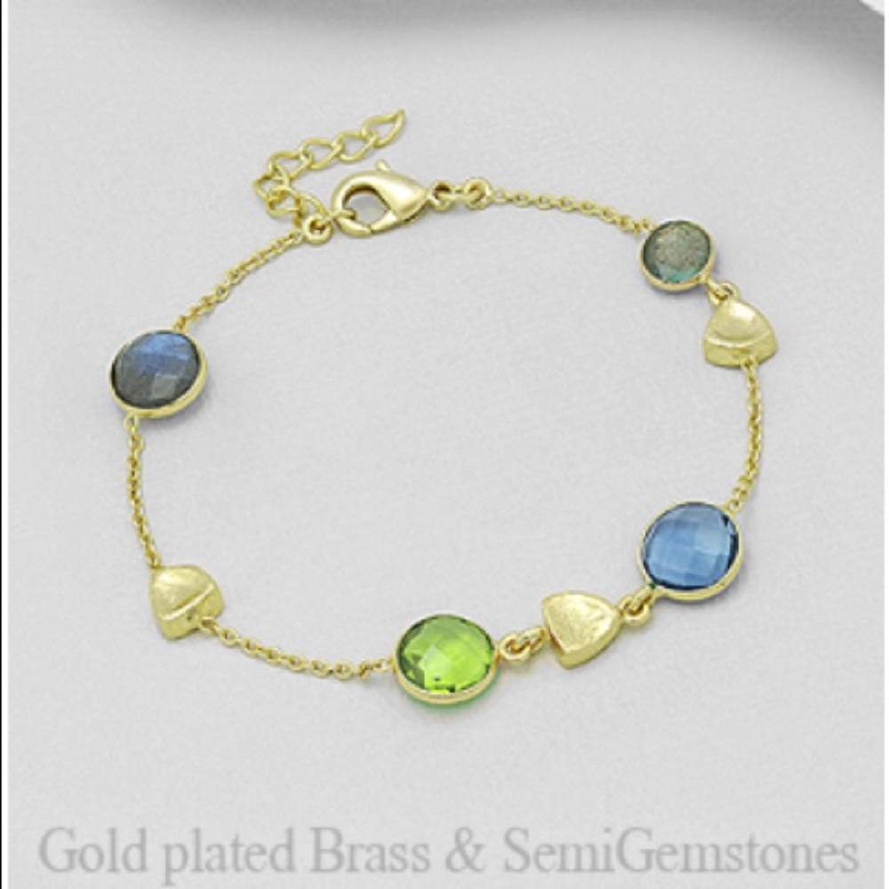 18K Gold Over Brass w Lab Iolite and Lab Peridot